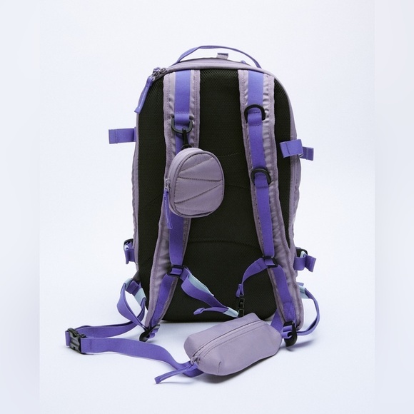 NWT. Zara Nylon Purple/Blue Multi-Pocket Backpack. main image 7